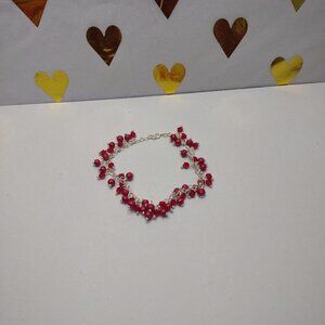 Red Glass Bracelet Cherry Sterling Silver 925 Fine Jewelry‎
